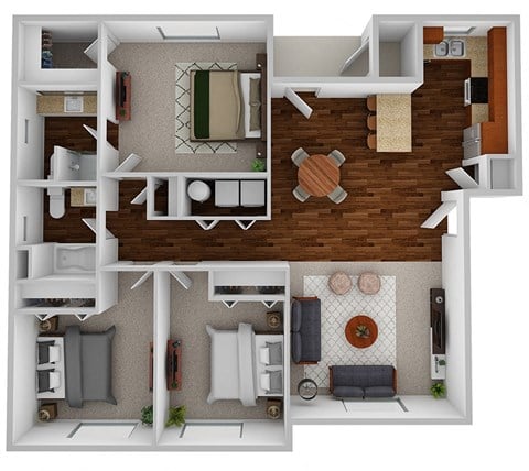 Floor plan for 3 beds, 2 baths, 1200 sqft